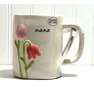Rae Dunn Magenta Nana Tulips Floral Ceramic Coffee Tea Mug Gift